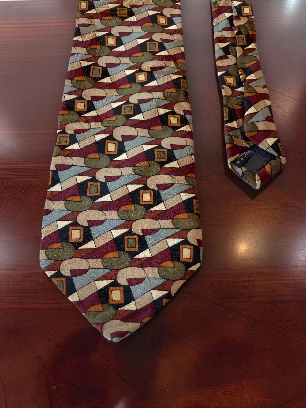 Martin Wong Napa CA Geometric Abstract Silk Necktie Retro 90s Mid Mod Vintage